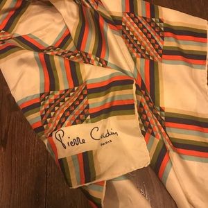 Pierre Cardin silk scarf white blue orange green
